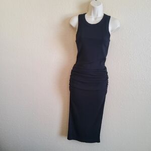 Michael Stars Wren Ribbed Ruched Bodycon Midi Tank Dress Size XS Black New